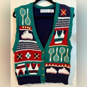 Vintage 80s Tennis Prep Sweater Vest sz S Women's Sleeveless Cardigan